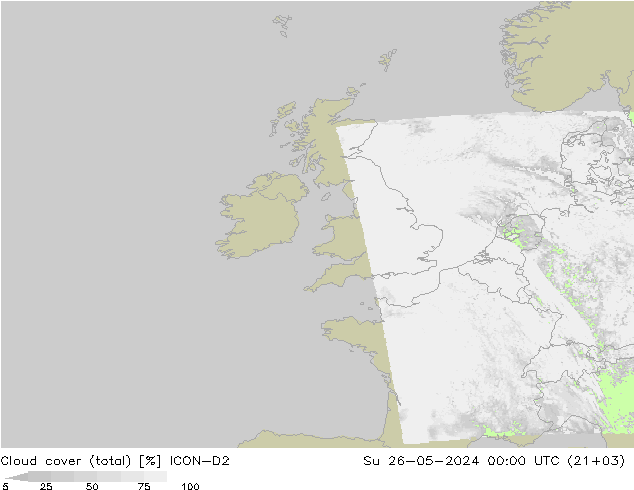 Nubi (totali) ICON-D2 dom 26.05.2024 00 UTC