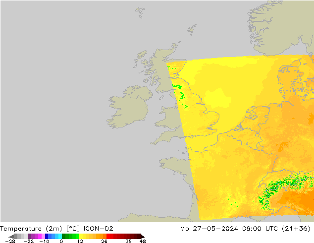 Temperature (2m) ICON-D2 Mo 27.05.2024 09 UTC