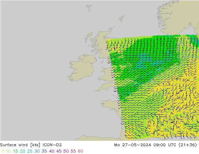 Vento 10 m ICON-D2 Seg 27.05.2024 09 UTC