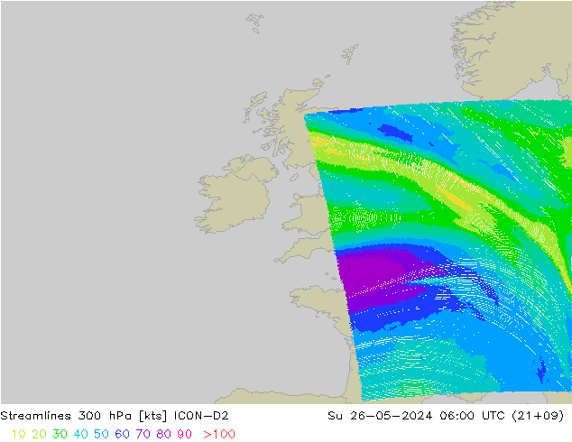 Streamlines 300 hPa ICON-D2 Su 26.05.2024 06 UTC