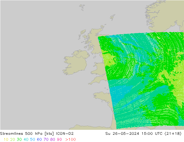 Linia prądu 500 hPa ICON-D2 nie. 26.05.2024 15 UTC