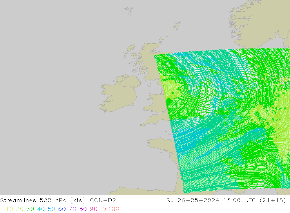 Linha de corrente 500 hPa ICON-D2 Dom 26.05.2024 15 UTC