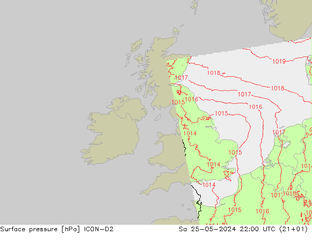 Atmosférický tlak ICON-D2 So 25.05.2024 22 UTC