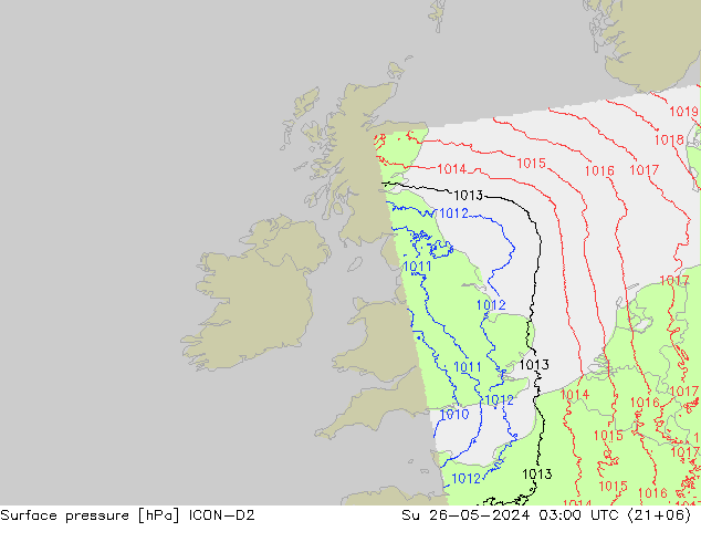 Surface pressure ICON-D2 Su 26.05.2024 03 UTC