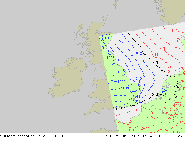 Atmosférický tlak ICON-D2 Ne 26.05.2024 15 UTC