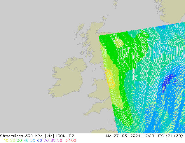 Stroomlijn 300 hPa ICON-D2 ma 27.05.2024 12 UTC