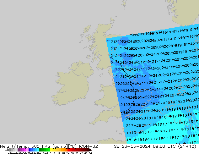 Height/Temp. 500 hPa ICON-D2 Su 26.05.2024 09 UTC