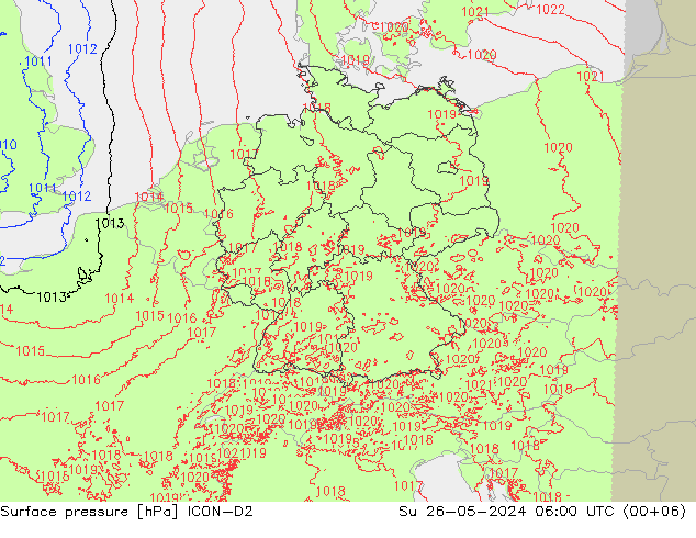 Surface pressure ICON-D2 Su 26.05.2024 06 UTC