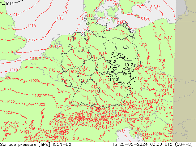 pression de l'air ICON-D2 mar 28.05.2024 00 UTC