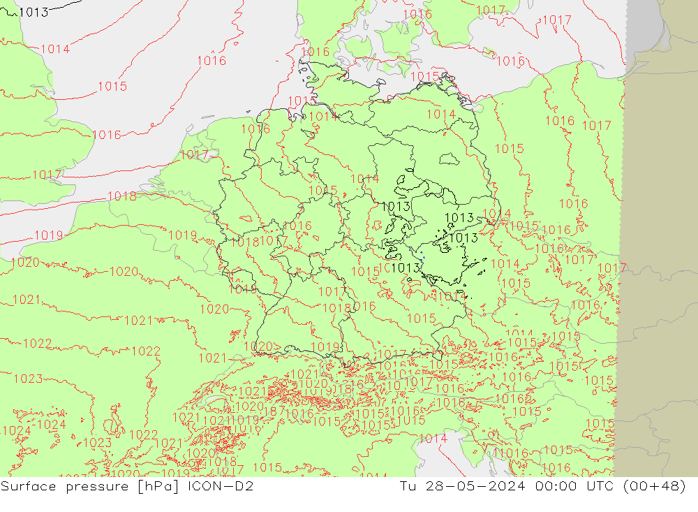 Bodendruck ICON-D2 Di 28.05.2024 00 UTC