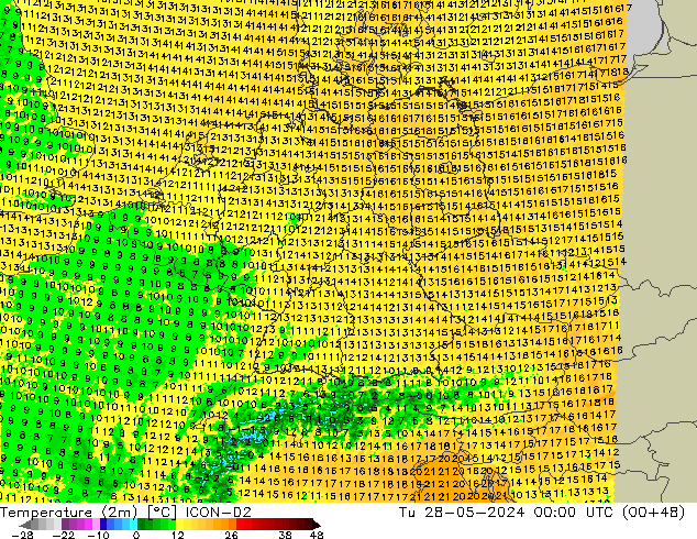 Temperature (2m) ICON-D2 Tu 28.05.2024 00 UTC