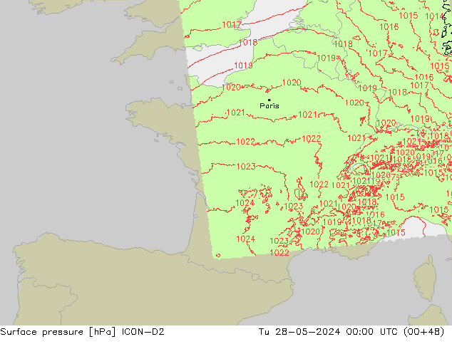 pressão do solo ICON-D2 Ter 28.05.2024 00 UTC