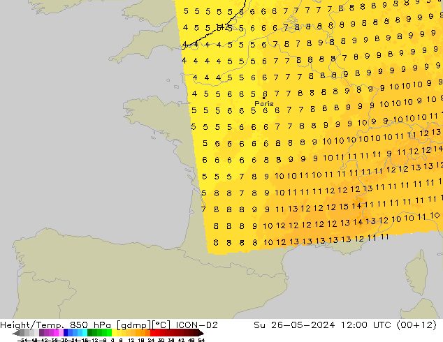 Yükseklik/Sıc. 850 hPa ICON-D2 Paz 26.05.2024 12 UTC