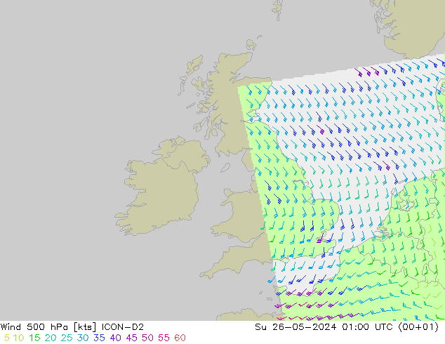 Wind 500 hPa ICON-D2 zo 26.05.2024 01 UTC