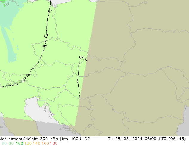 Jet stream/Height 300 hPa ICON-D2 Tu 28.05.2024 06 UTC