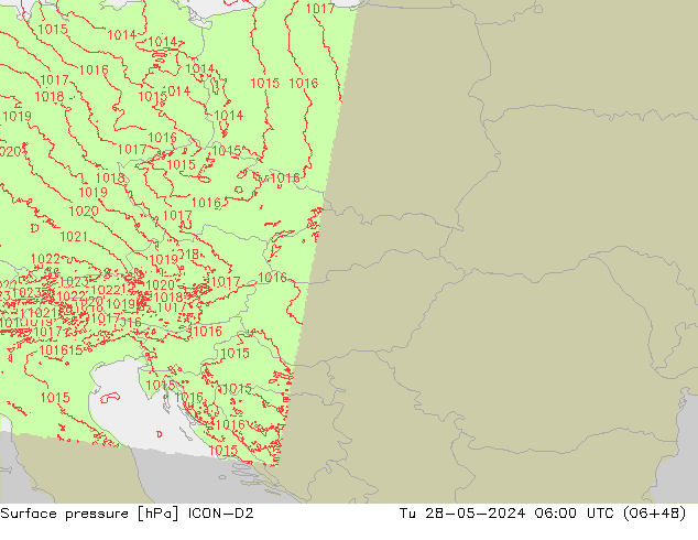 Surface pressure ICON-D2 Tu 28.05.2024 06 UTC