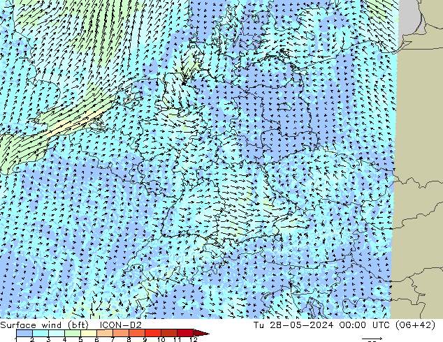  10 m (bft) ICON-D2  28.05.2024 00 UTC