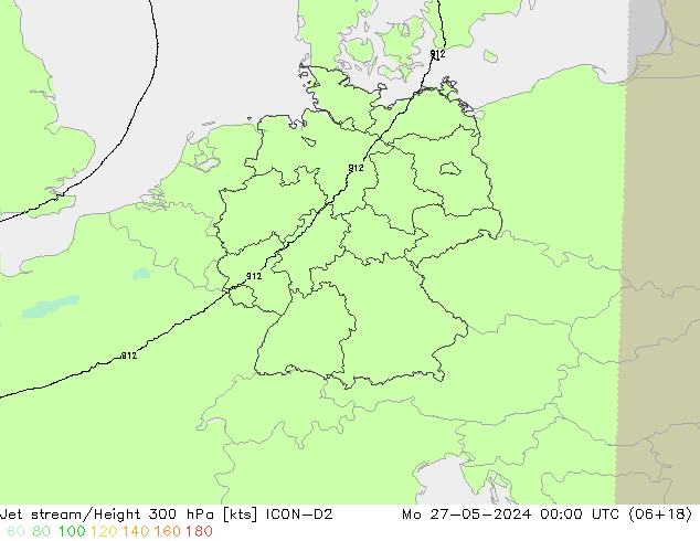 Courant-jet ICON-D2 lun 27.05.2024 00 UTC