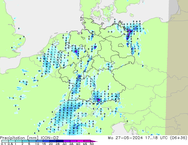 Precipitazione ICON-D2 lun 27.05.2024 18 UTC