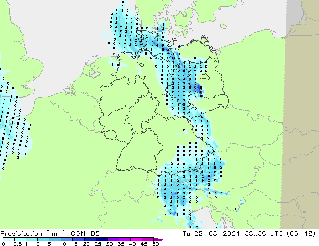 Precipitation ICON-D2 Tu 28.05.2024 06 UTC
