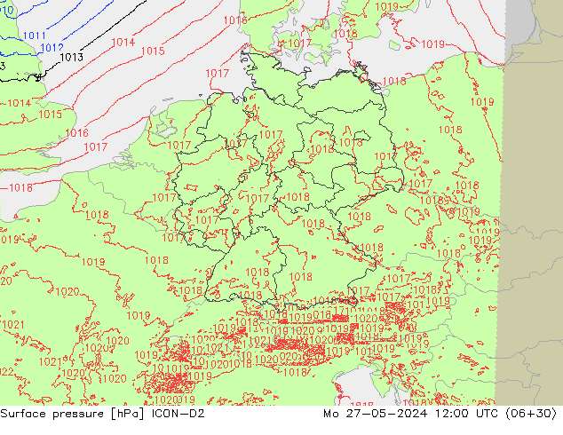 Luchtdruk (Grond) ICON-D2 ma 27.05.2024 12 UTC