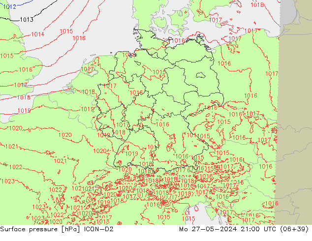 Surface pressure ICON-D2 Mo 27.05.2024 21 UTC