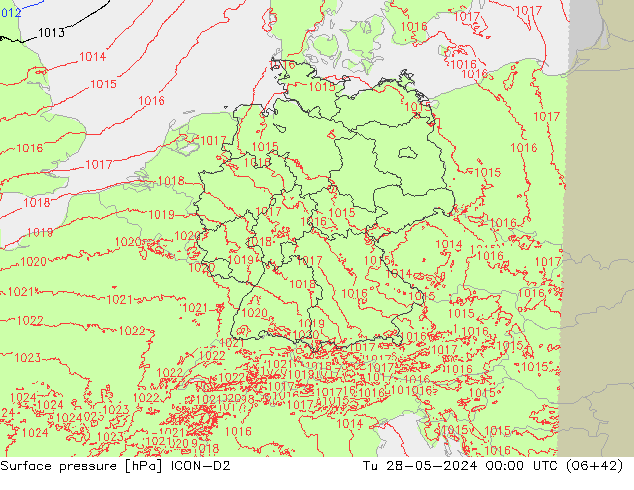 Surface pressure ICON-D2 Tu 28.05.2024 00 UTC