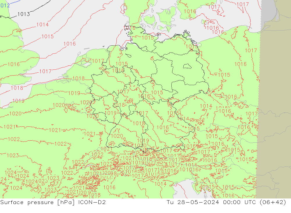 Surface pressure ICON-D2 Tu 28.05.2024 00 UTC