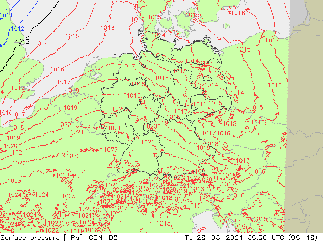 Surface pressure ICON-D2 Tu 28.05.2024 06 UTC