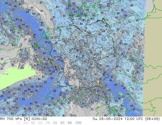 Humidité rel. 700 hPa ICON-D2 dim 26.05.2024 12 UTC