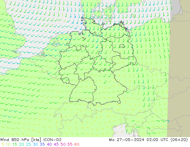 风 850 hPa ICON-D2 星期一 27.05.2024 02 UTC