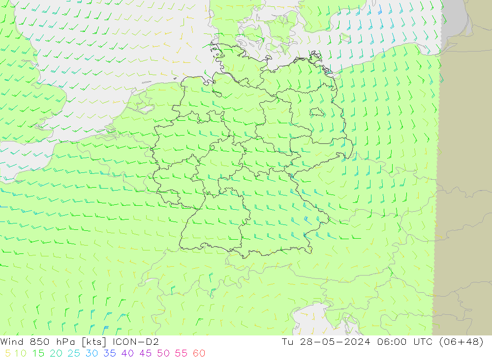 Wind 850 hPa ICON-D2 di 28.05.2024 06 UTC