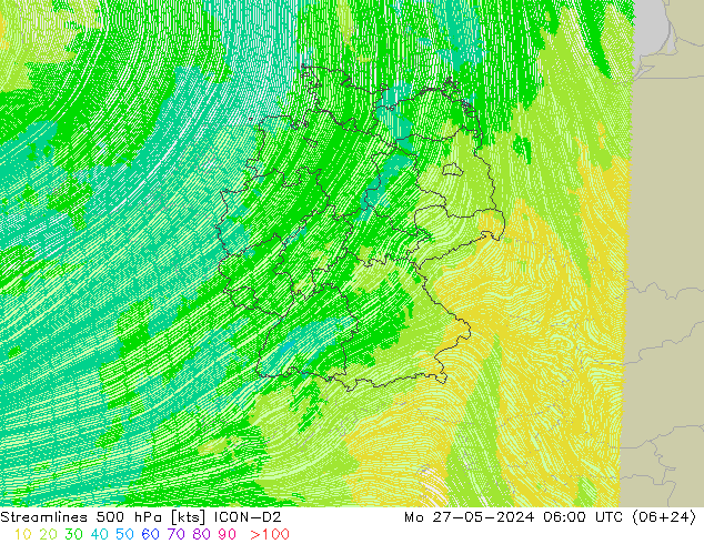 Streamlines 500 hPa ICON-D2 Mo 27.05.2024 06 UTC