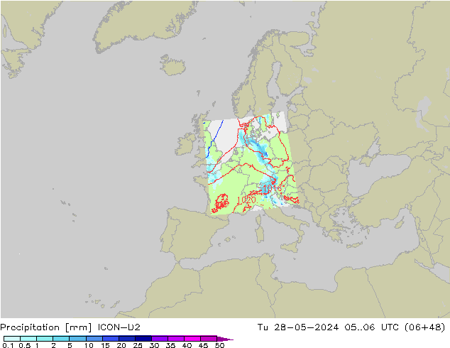 осадки ICON-D2 вт 28.05.2024 06 UTC