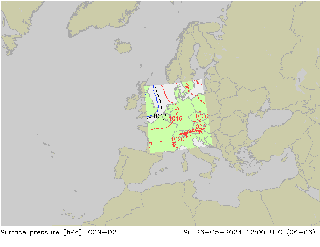 Luchtdruk (Grond) ICON-D2 zo 26.05.2024 12 UTC