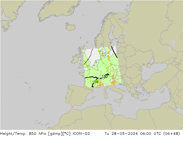 Height/Temp. 850 hPa ICON-D2 Tu 28.05.2024 06 UTC