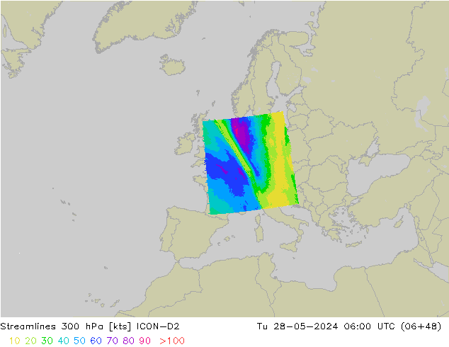 Rüzgar 300 hPa ICON-D2 Sa 28.05.2024 06 UTC