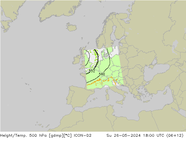 Height/Temp. 500 hPa ICON-D2 So 26.05.2024 18 UTC