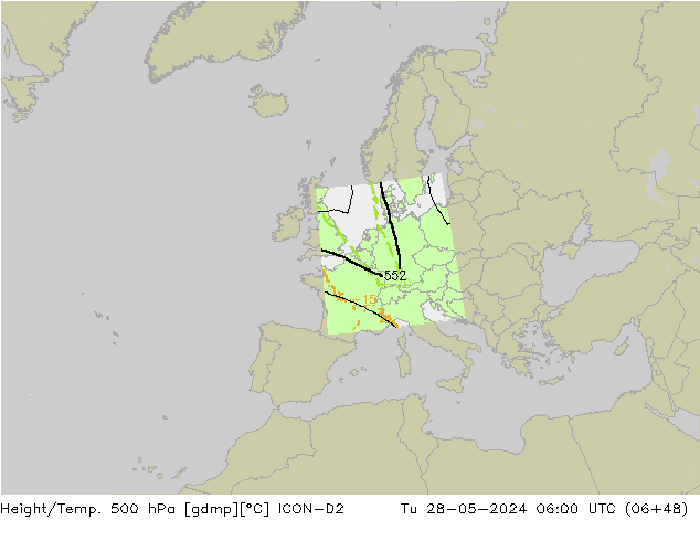 Height/Temp. 500 hPa ICON-D2 Tu 28.05.2024 06 UTC