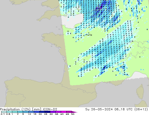 Precipitação (12h) ICON-D2 Dom 26.05.2024 18 UTC