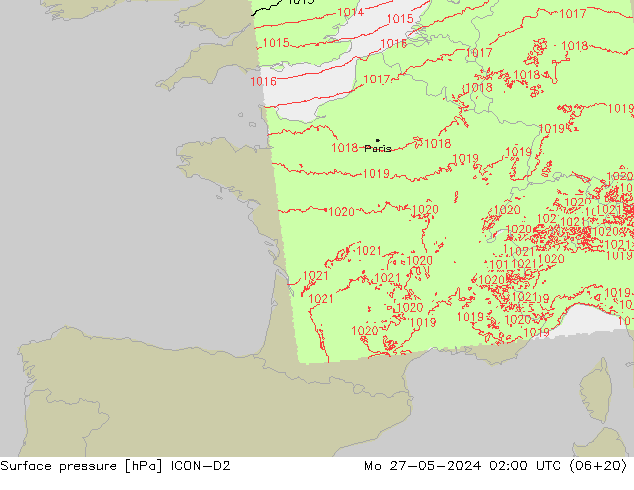 Luchtdruk (Grond) ICON-D2 ma 27.05.2024 02 UTC