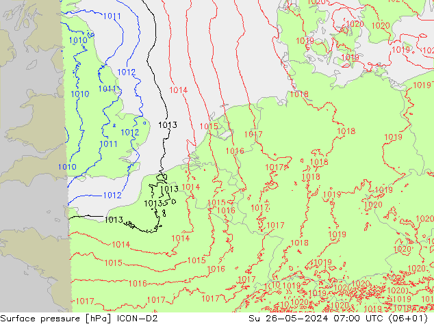 pressão do solo ICON-D2 Dom 26.05.2024 07 UTC