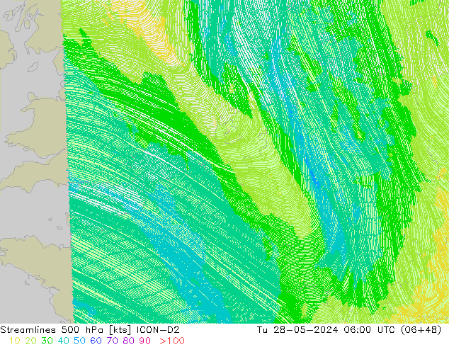 Stromlinien 500 hPa ICON-D2 Di 28.05.2024 06 UTC