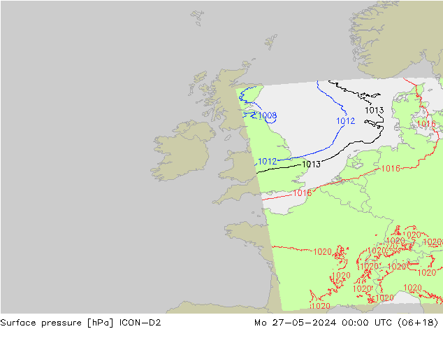 Surface pressure ICON-D2 Mo 27.05.2024 00 UTC