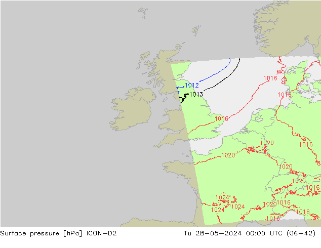 Pressione al suolo ICON-D2 mar 28.05.2024 00 UTC