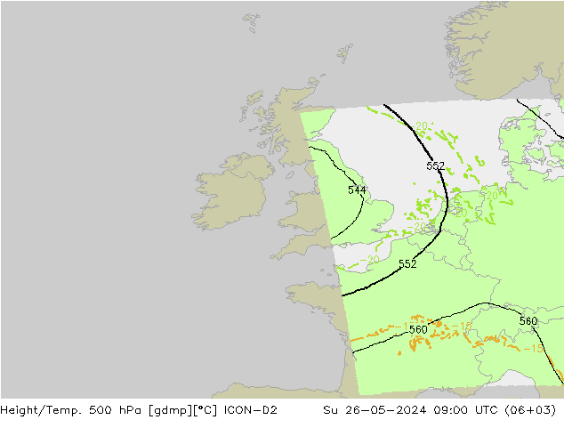 Height/Temp. 500 hPa ICON-D2 So 26.05.2024 09 UTC