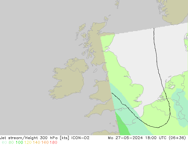 Corriente en chorro ICON-D2 lun 27.05.2024 18 UTC