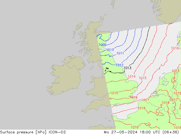 Luchtdruk (Grond) ICON-D2 ma 27.05.2024 18 UTC