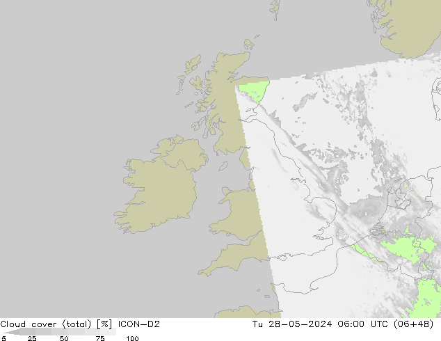 Nubes (total) ICON-D2 mar 28.05.2024 06 UTC