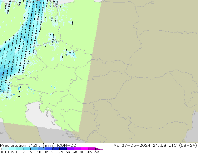 Precipitation (12h) ICON-D2 Mo 27.05.2024 09 UTC